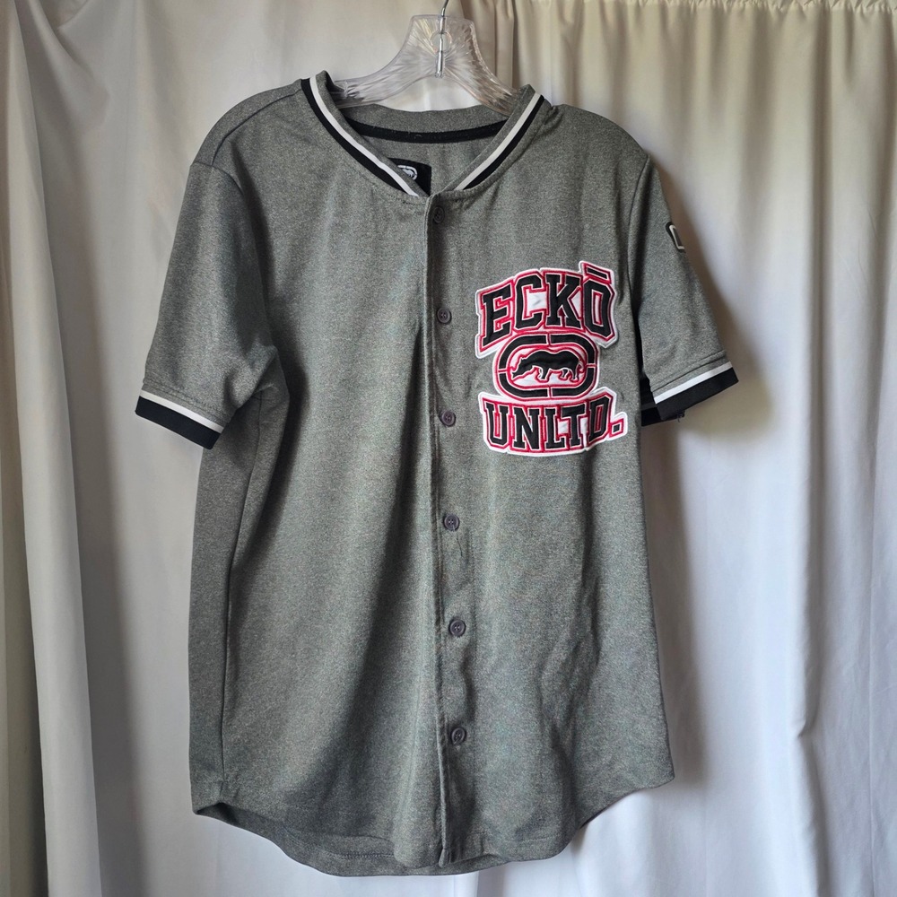 Ecko Unltd Mens Gray Baseball Jersey Embroidered Logo Streetwear Size S